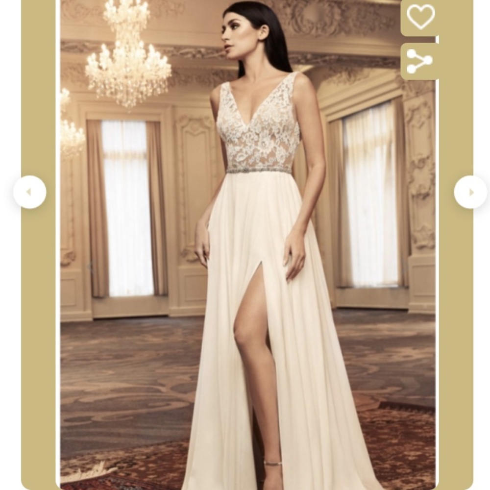 Paloma Blanca Lace Bodice Leg Slit Wedding Dress